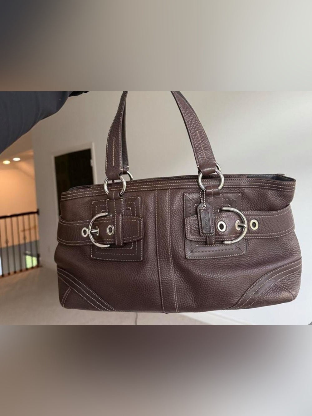 Vtg Coach Hampton Satchel Bag Brown Pebble Leather Handbag